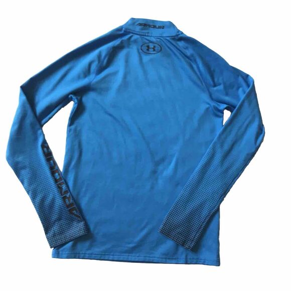 YXL Under Armour Cold Gear Fitted Shirt Mock Turtleneck Aqua Blue Black 1259678 - Picture 3 of 9